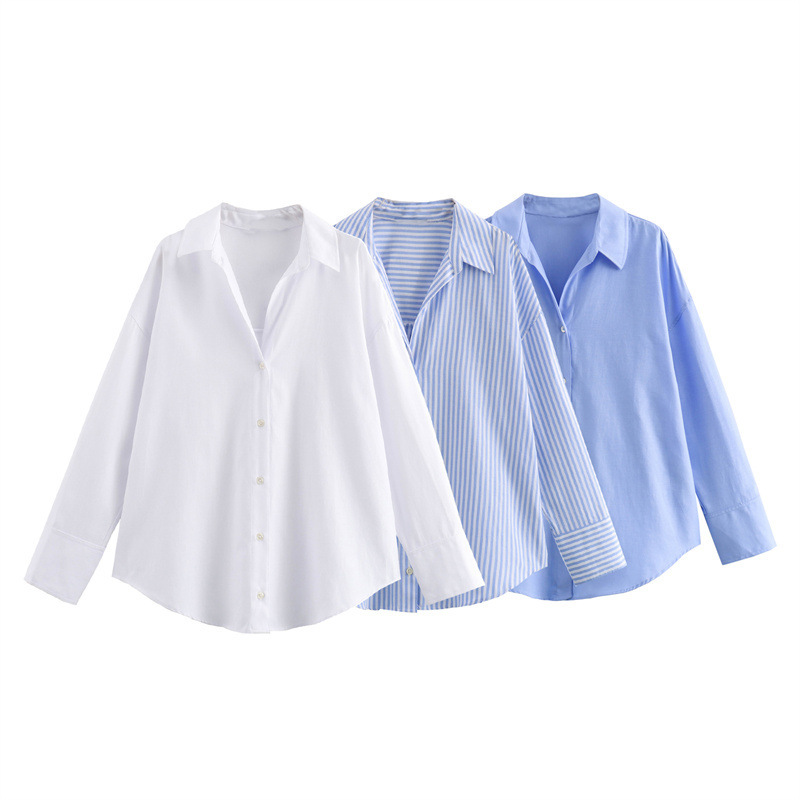 Foreign Trade 2024 New Summer Women's European and American Style Cotton Loose Casual Long-Sleeved Oxford Shirt for Women