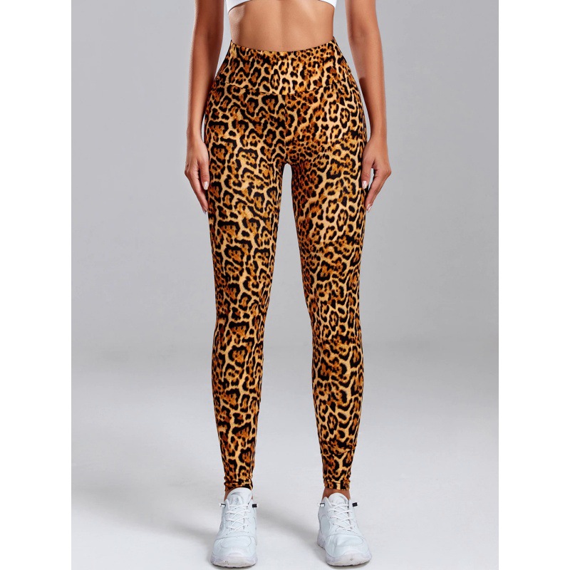 Picture of European and American fashion leopard print digital printing elastic high waist wrinkle slim hip yoga leggings dance pants