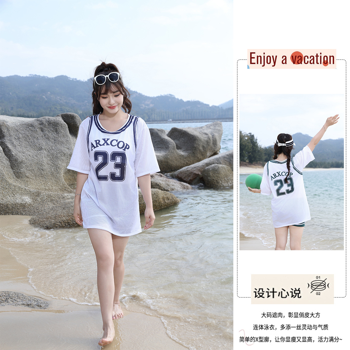 Picture of Split swimsuit women's South Korea Sports conservative boxers three-piece swimsuit slimming belly covering vacation swimsuit