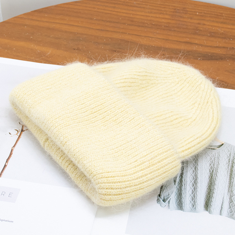 Picture of Korean Winter Knitted Hat with Large Brim for Women, Windproof Pullover Round-Top Adult Rabbit Fur Wool Hat