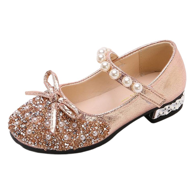 Girls High Heels 2025 Little Girls Leather Shoes Soft Sole Elsa Princess Shoes Children's Crystal Shoes Flash Baby Shoes