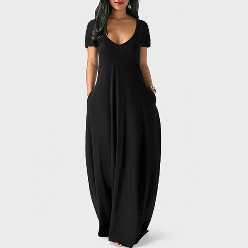 Picture of 2021 Europe and the United States summer cross-border foreign trade new plus size women's solid color dress sexy deep V short sleeve dress