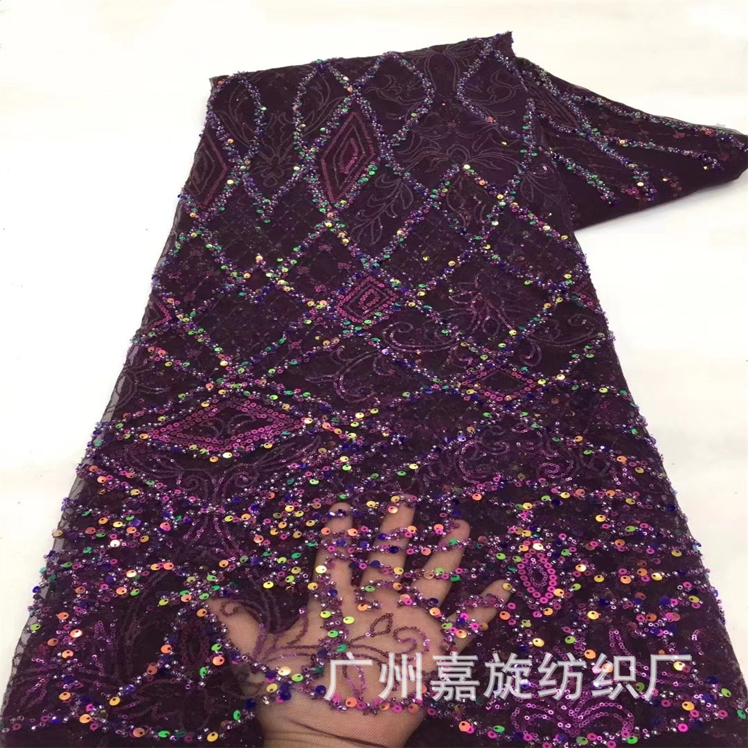 Colorful Sequin Rhombus Embroidery Fabric African Ethnic Style Mesh Wedding Dress Fashion Dress Embroidered Fabric
