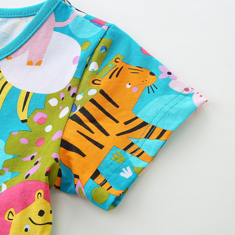 Picture of Summer New Girls' dress Cartoon Animal Print Princess Dress Crewneck Pullover Knitted Cotton Short Sleeve Children's Dress