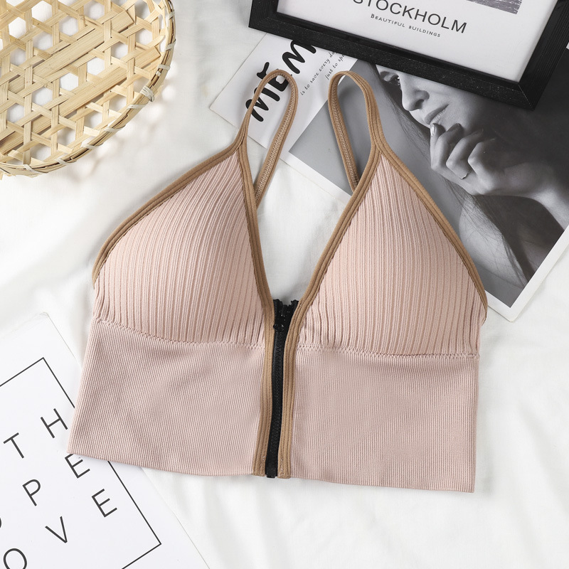 Picture of Designed Small Breast Push-Up Deep V Zipper Camisole Women's Inner Wear Breast Pads Beautiful Back Wrapped Chest Outer Wear Bottoming Top