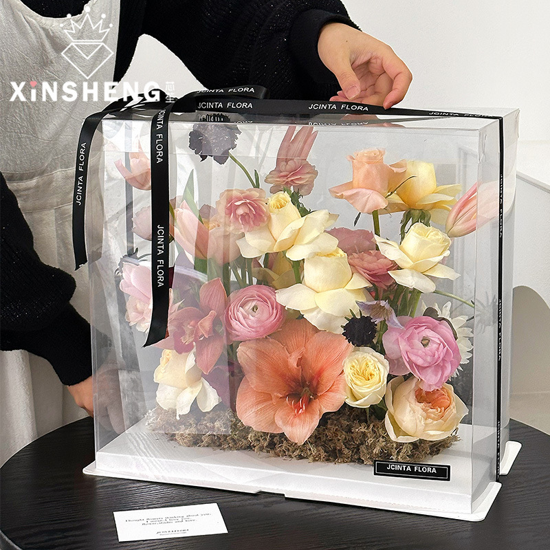 Core Fu Fanghua Yueji Flower Box Fresh Flower Arrange Flower Box Handmade Flower Gift Packaging Material pvc Panoramic Gift Box