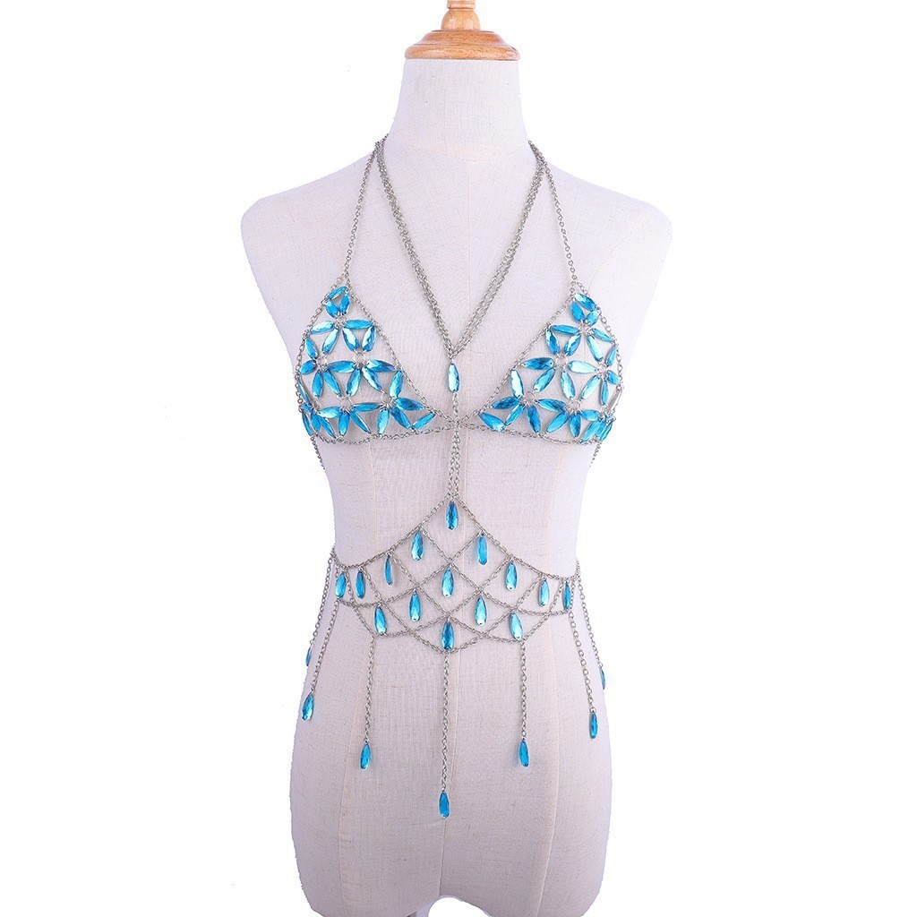 Picture of New European and American Cross-Border Jewelry Crystal Sexy Bra Chain Summer Beach Vacation Style Fashion Bikini Body Chain