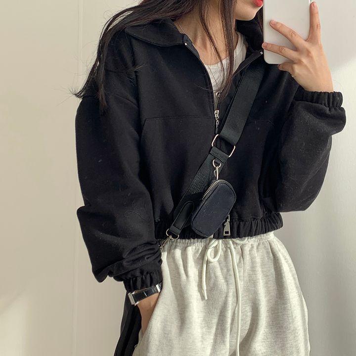 Picture of ins Super Hot Zipper Cardigan Sweatshirt Women's Spring Autumn and Winter Thin Coat Korean Fashionable Student Loose Fleece-lined Top