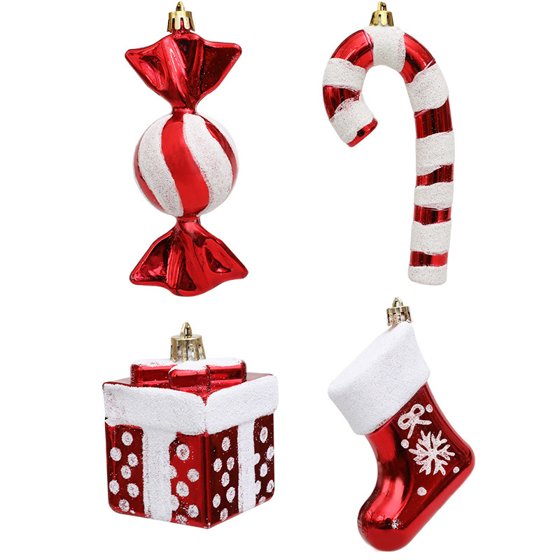Crutch gift box boots four-piece combination pendant Christmas tree decoration props cross-border wholesale Christmas candy
