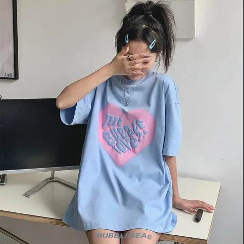 Salt Style Love Printed Short-sleeved T-shirt Women's 2023 New Summer Design Sense Niche Korean Style Loose Top ins Trendy