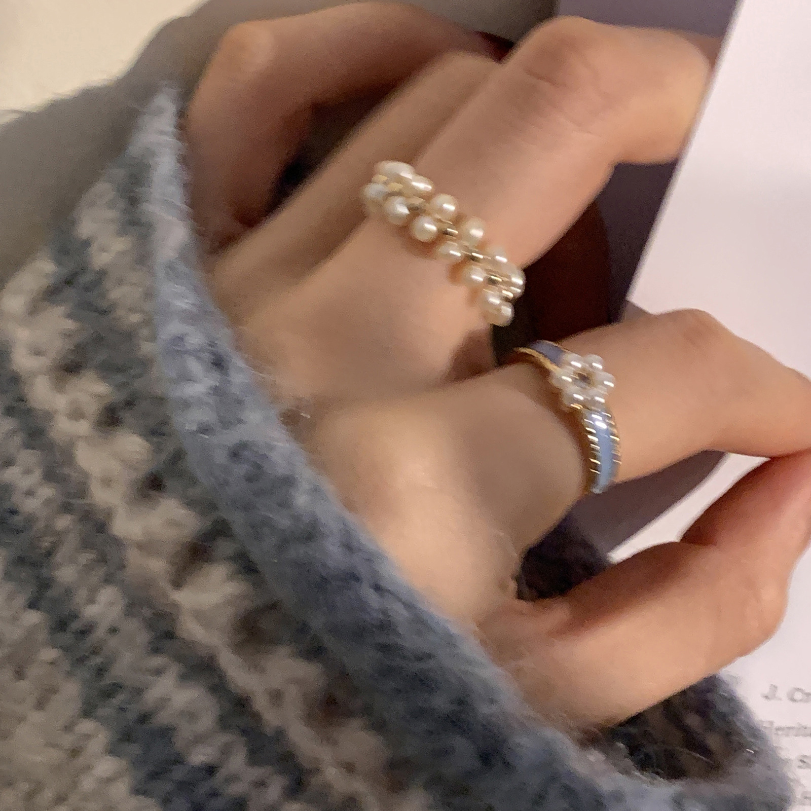 Niche Design Glaze Pearl Flower Ring Women's 2023 New Fashionable Distinctive Finger Ring Instagram Style Jewelry