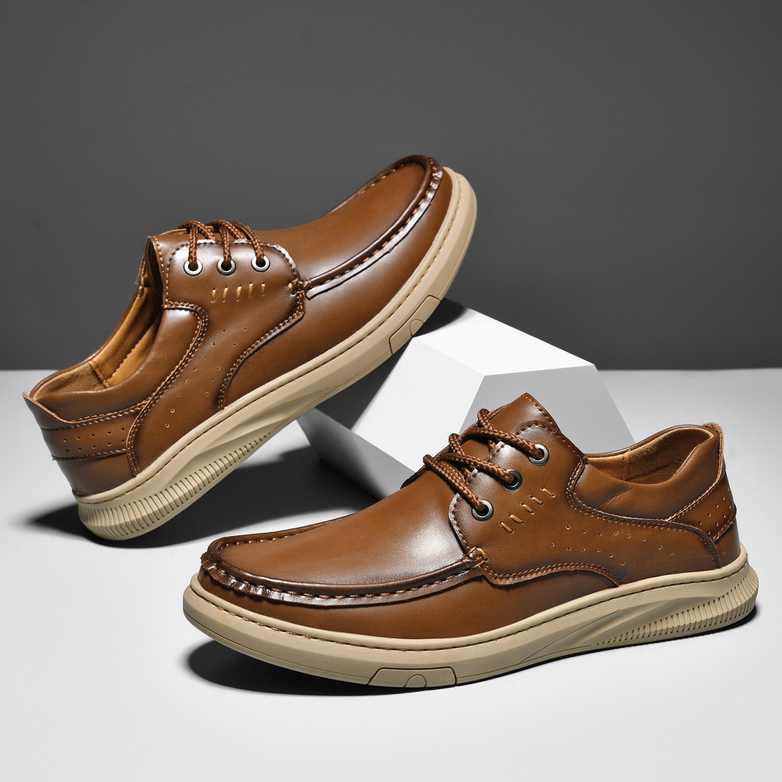 Cross-border plus size Lace-up Men's Shoes Cowhide Spring and Summer Casual Men's Shoes Shoes Men's Comfortable Genuine Leather Outdoor Casual Shoes