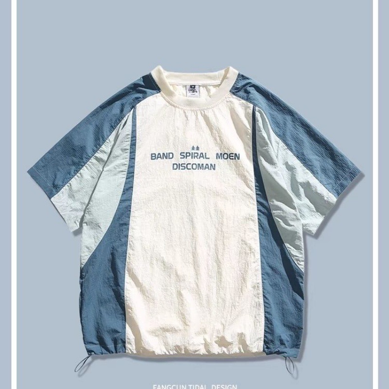 "Qinxin Sea Breeze" FCUN Niche Design Sense Japanese Style Thin Quick-drying Contrast Color Stitching Sports Men's and Women's Short-sleeved T-shirts