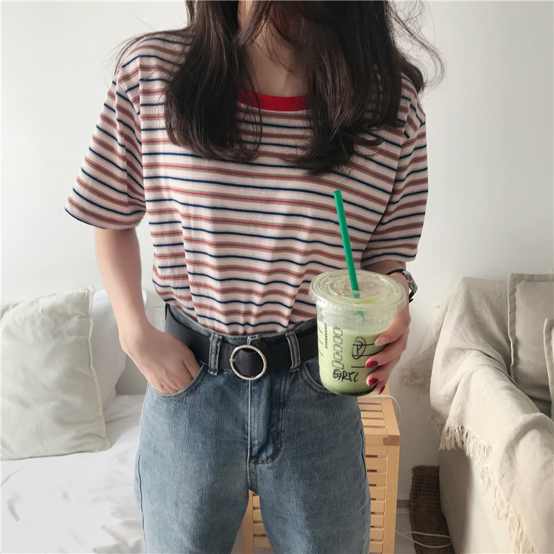 Picture of Summer striped short sleeve T-shirt women's new Korean foreign trade bottoming shirt women's top plus size women's clothing a generation of hair