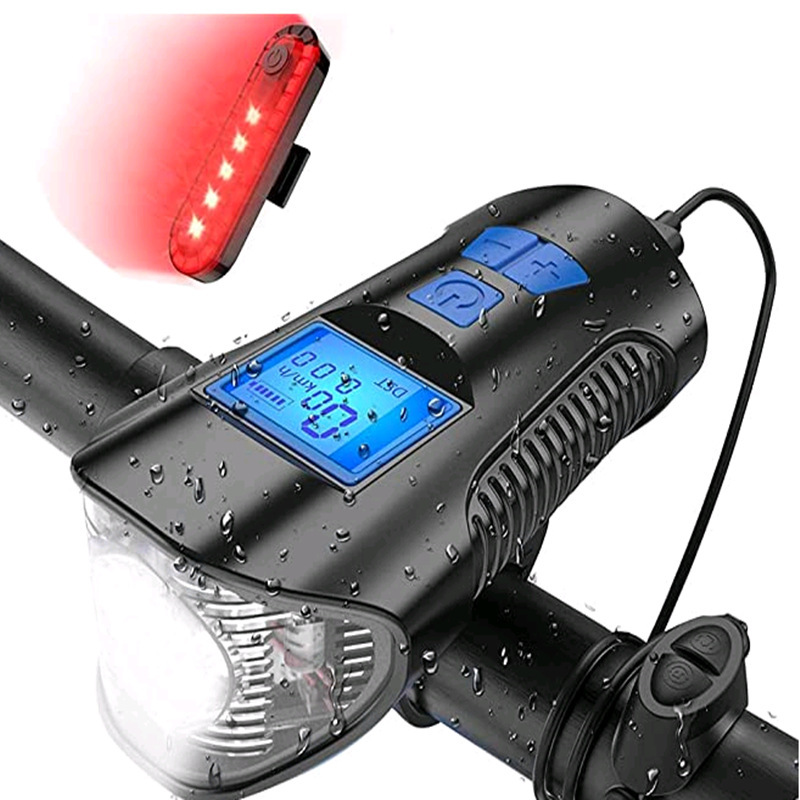 New digital display code meter USB rechargeable bright horn riding mountain bike digital display code meter headlight