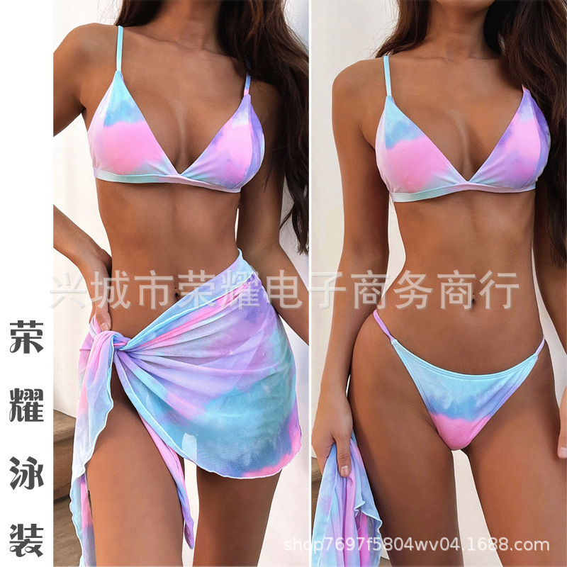 Europe and the United States explosions tie-dye outside single bikini three-piece sexy swimsuit ladies split swimsuit Bikini wholesale