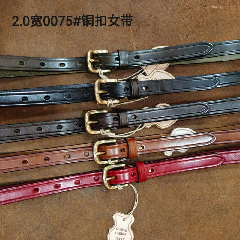 First layer cowhide pin buckle belt female Z0075#2.0 wide copper buckle glossy simple all-match cowhide belt