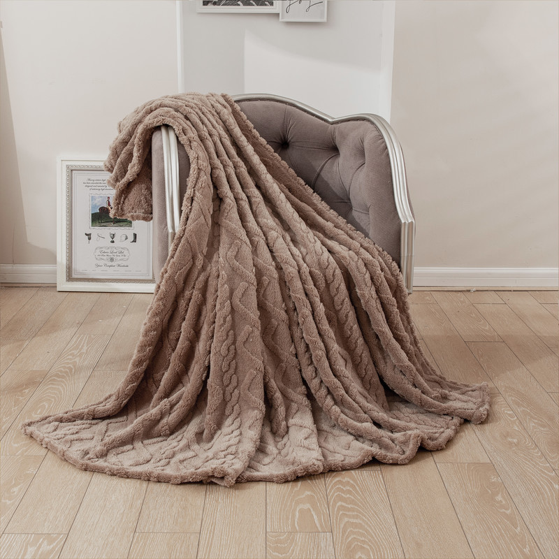 Picture of Solid Color 3D Jacquard All Year Round Taffeta Blanket Quilted Flannel Spring and Summer Nap Blanket Cover Small and Super Soft