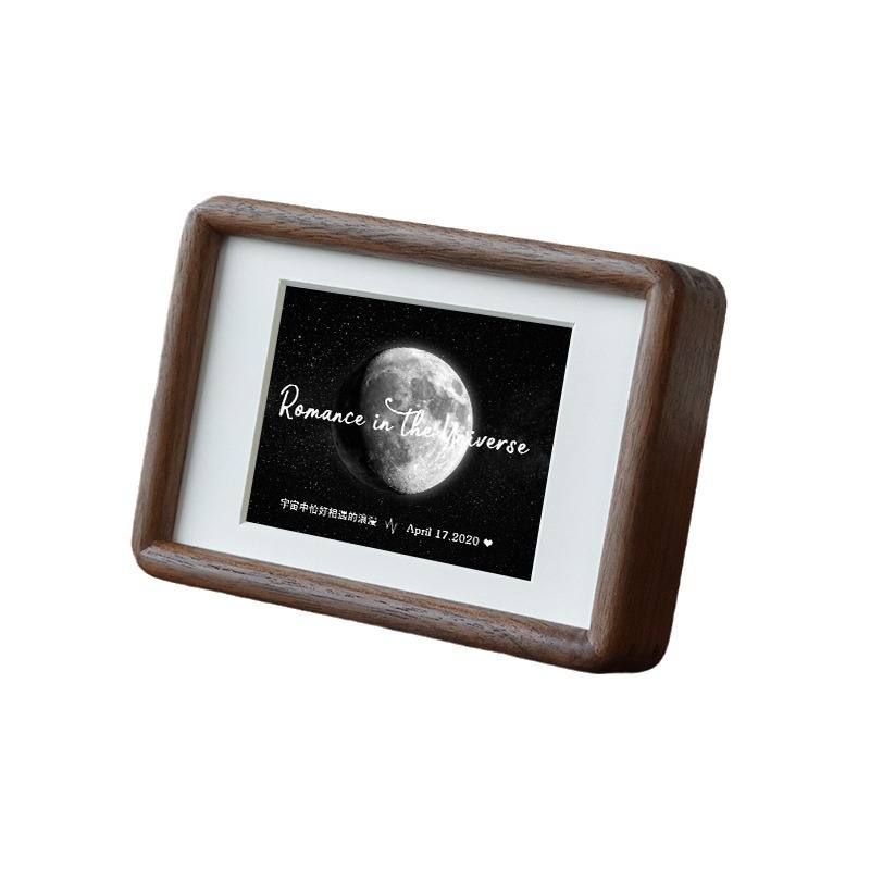 Picture of Black walnut wood moon photo frame set table mortise and tenon round corner moon birth day moon photo memorial cherry teak