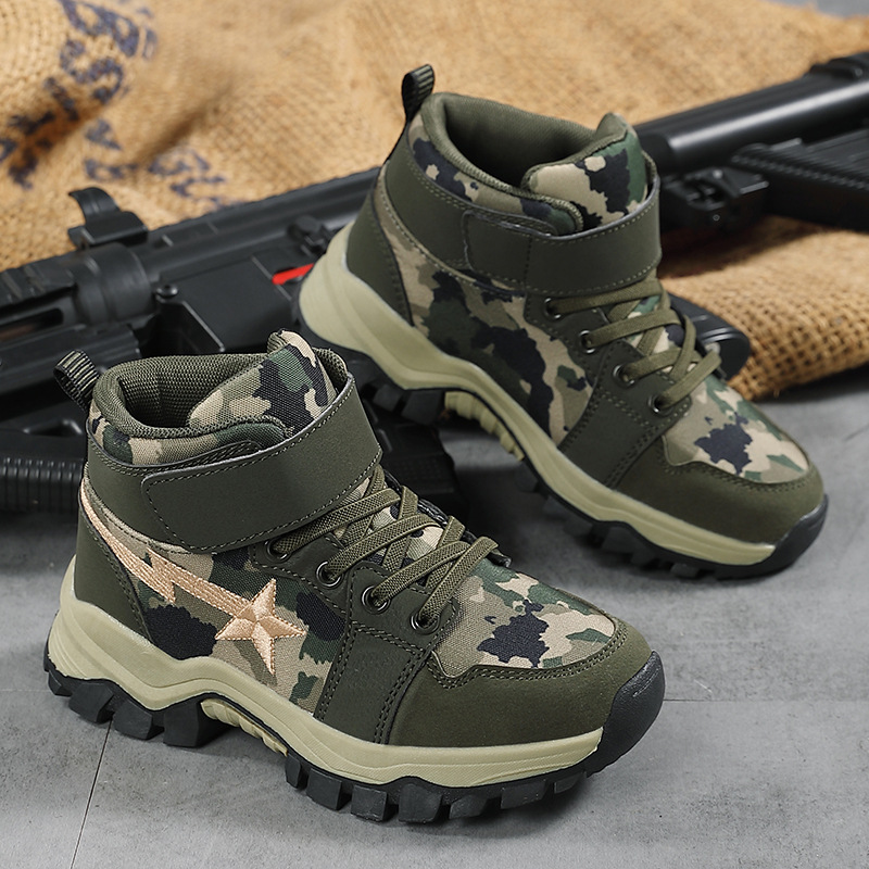 Middle and Large Children's Sports and Leisure Cotton Shoes, Waterproof, Non-Slip, Warm Cotton Shoes, Outdoor Camouflage Warm Shoes, Factory Wholesale