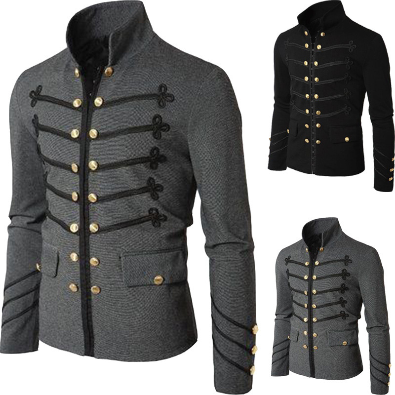 Picture of Wish Amazon eBay Foreign Trade Embroidered Double Row Button Solid Color Men's Jacket Cardigan Long Sleeve Performance Clothing