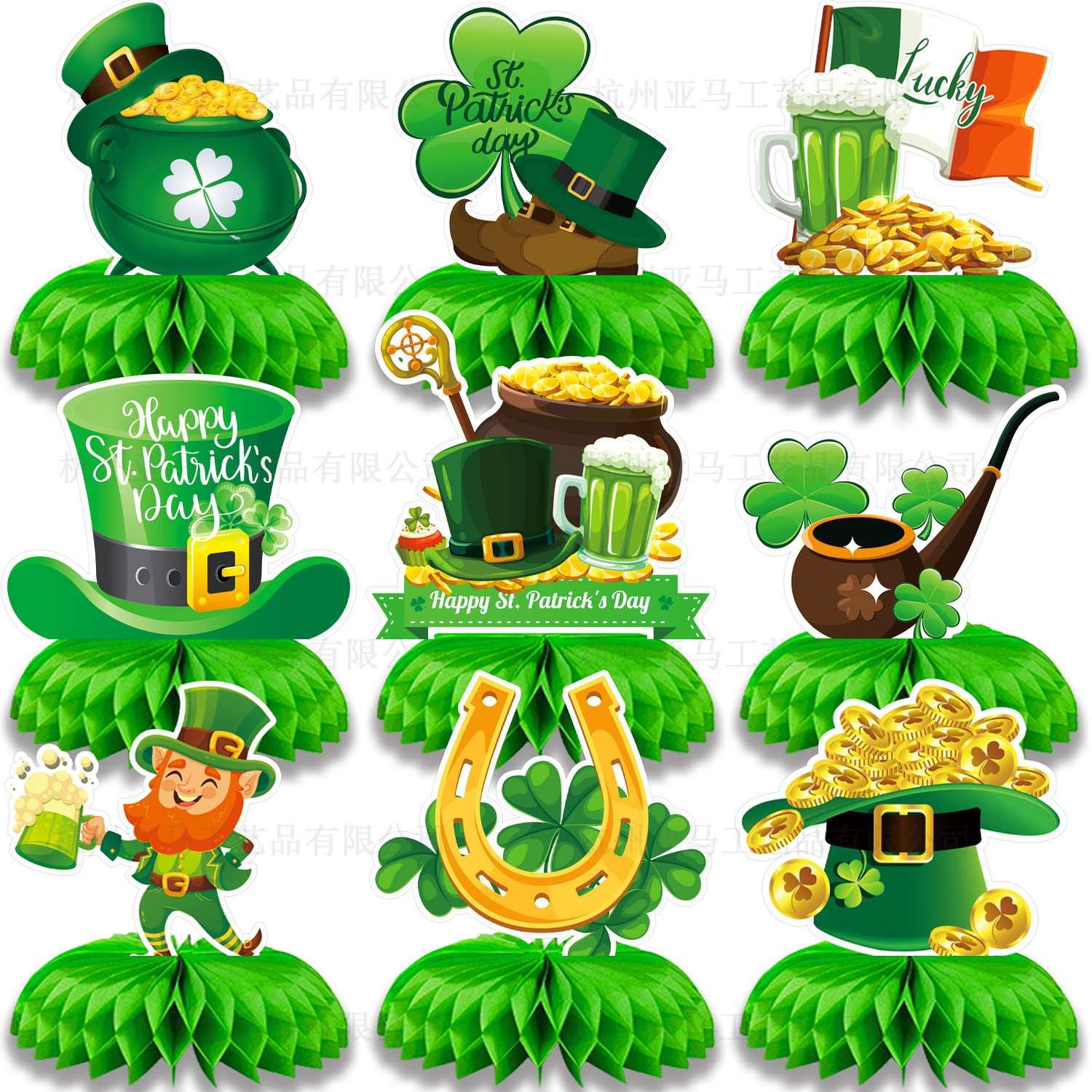 Picture of St Patrick's Day party decoration supplies Irish day honeycomb decoration Clover desktop honeycomb table