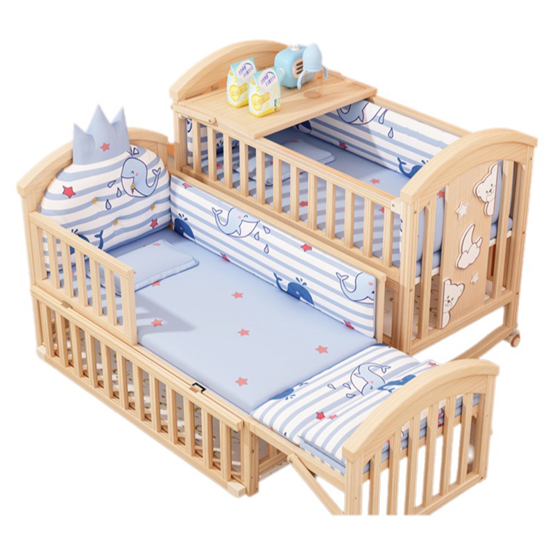 Wood crib log paint-free newborn variable children's bed BB bed multi-functional movable splicing bed