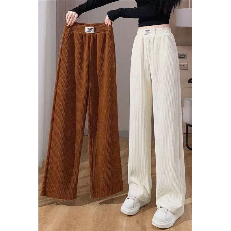 Wide Leg Pants Women's Autumn and Winter fleece-lined Thickened 2024 New High Waist Loose All-match Straight Drain Casual Pants for Women