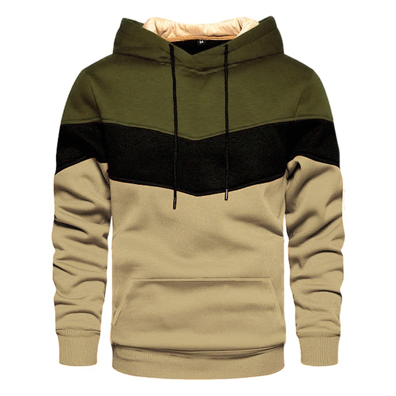 Autumn and Winter Blue Street Casual Sports Sweater Loose Side Slit Pocket Color Matching Youth Hooded Sweater