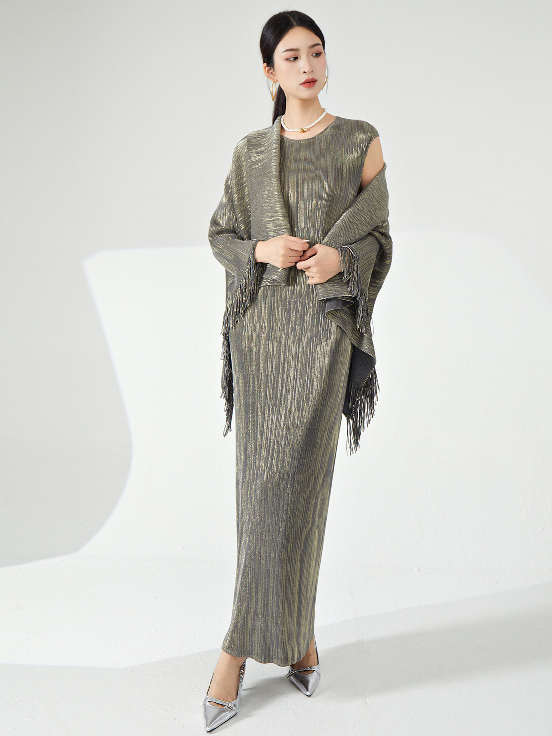 Miyake Dress Suit Women's High-End Royal Sister Elegant Fashionable Pleated Shawl Skirt Two-Piece Set for Women