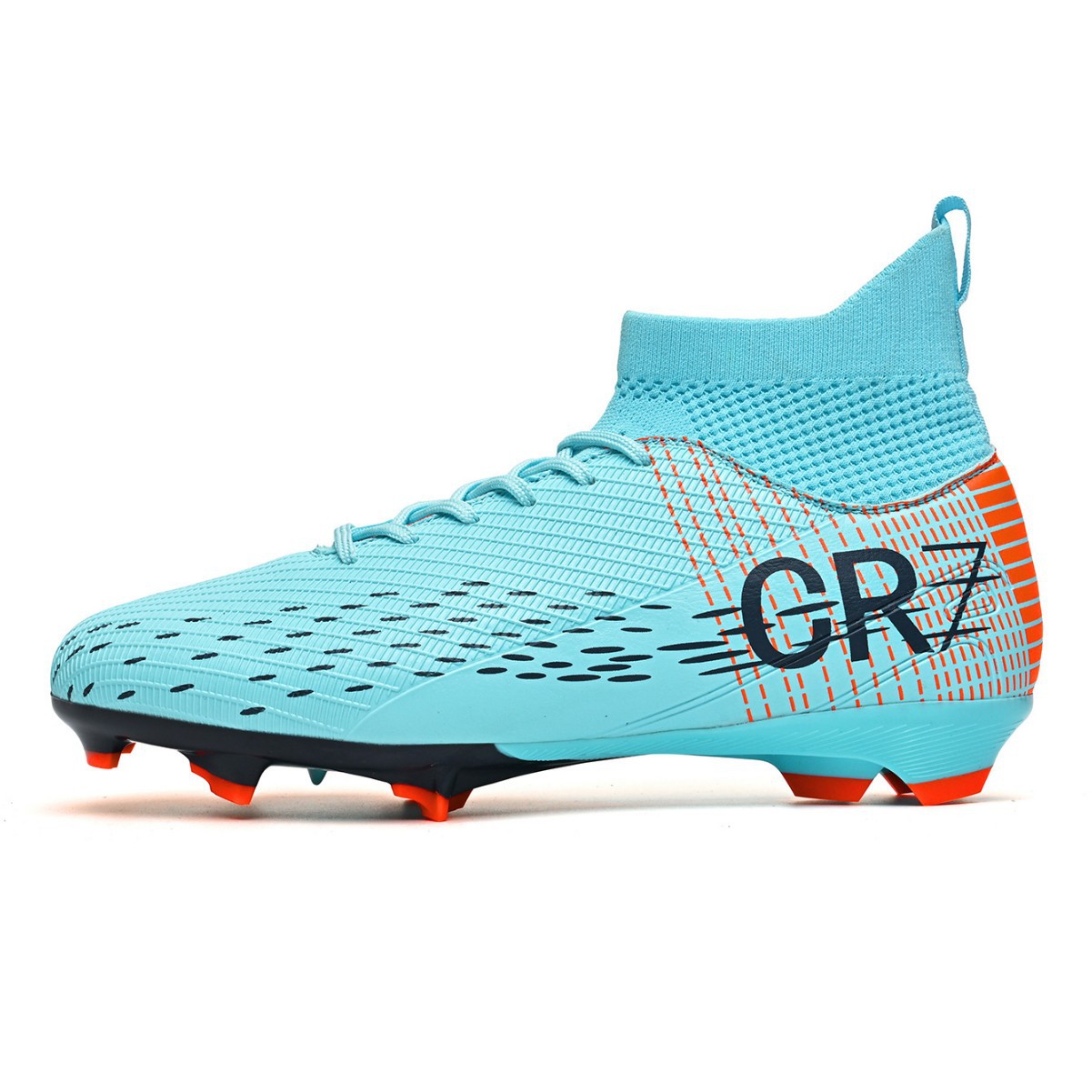 Cross-border high-top CR7 comfortable, wear-resistant, non-slip towel soles, hot-selling cross-border flyknit TF football boots wholesale
