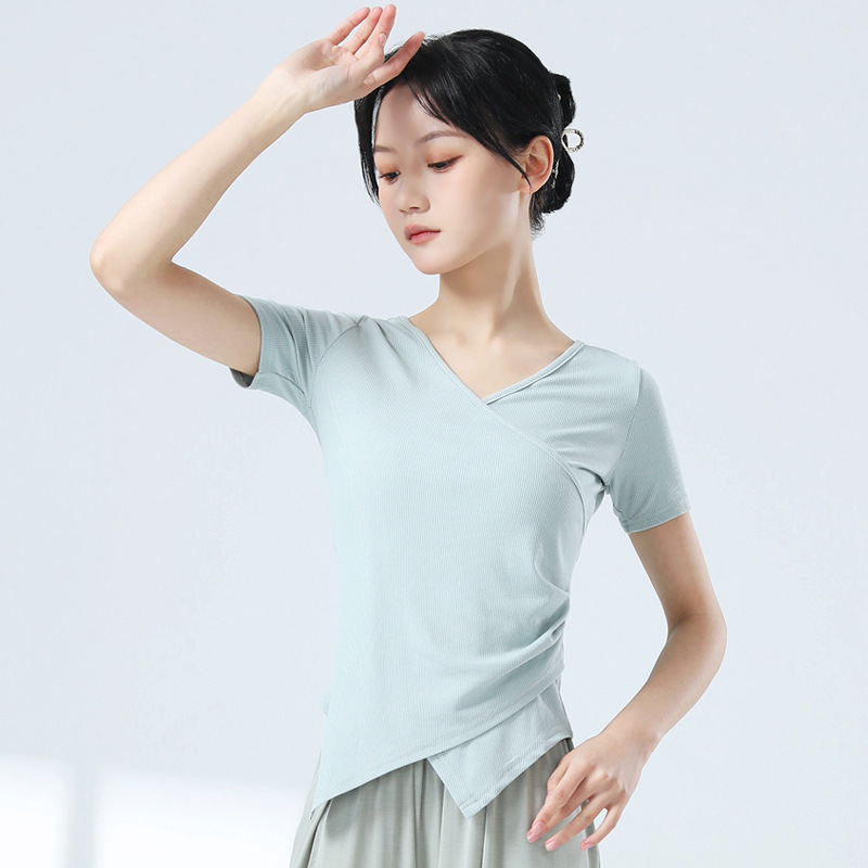 Dancing Clothing Adult Women's Summer Short-sleeved Top V-neck Slim-fit Chinese Dance Modern Dance Teacher's Daily Dancing Clothing