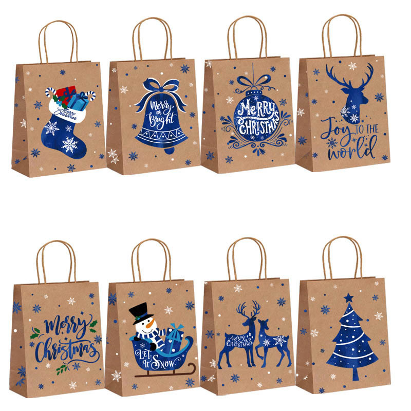 New Christmas Blue bronzing gift bag Christmas gift handbag cartoon gift bag Kraft paper gift