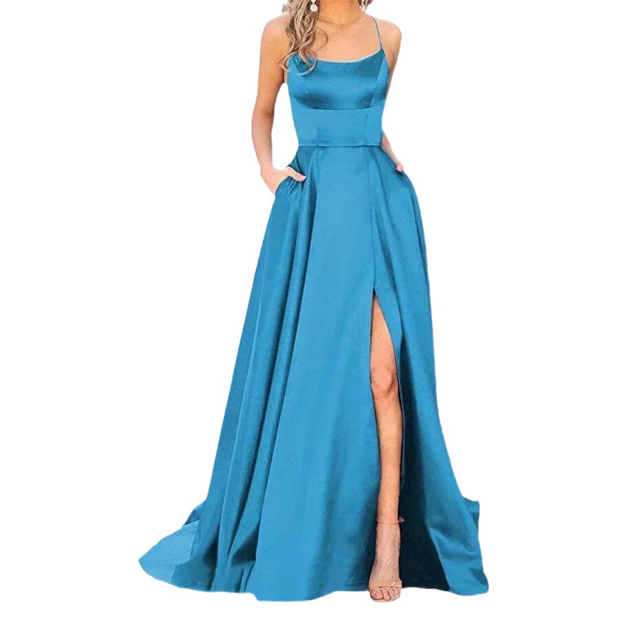 Simple and Noble Women's Dress Exported to Europe and America Amazon Shoulder Split Fashion Spice Girl Women's Evening Dress Long Bridesmaid Dress