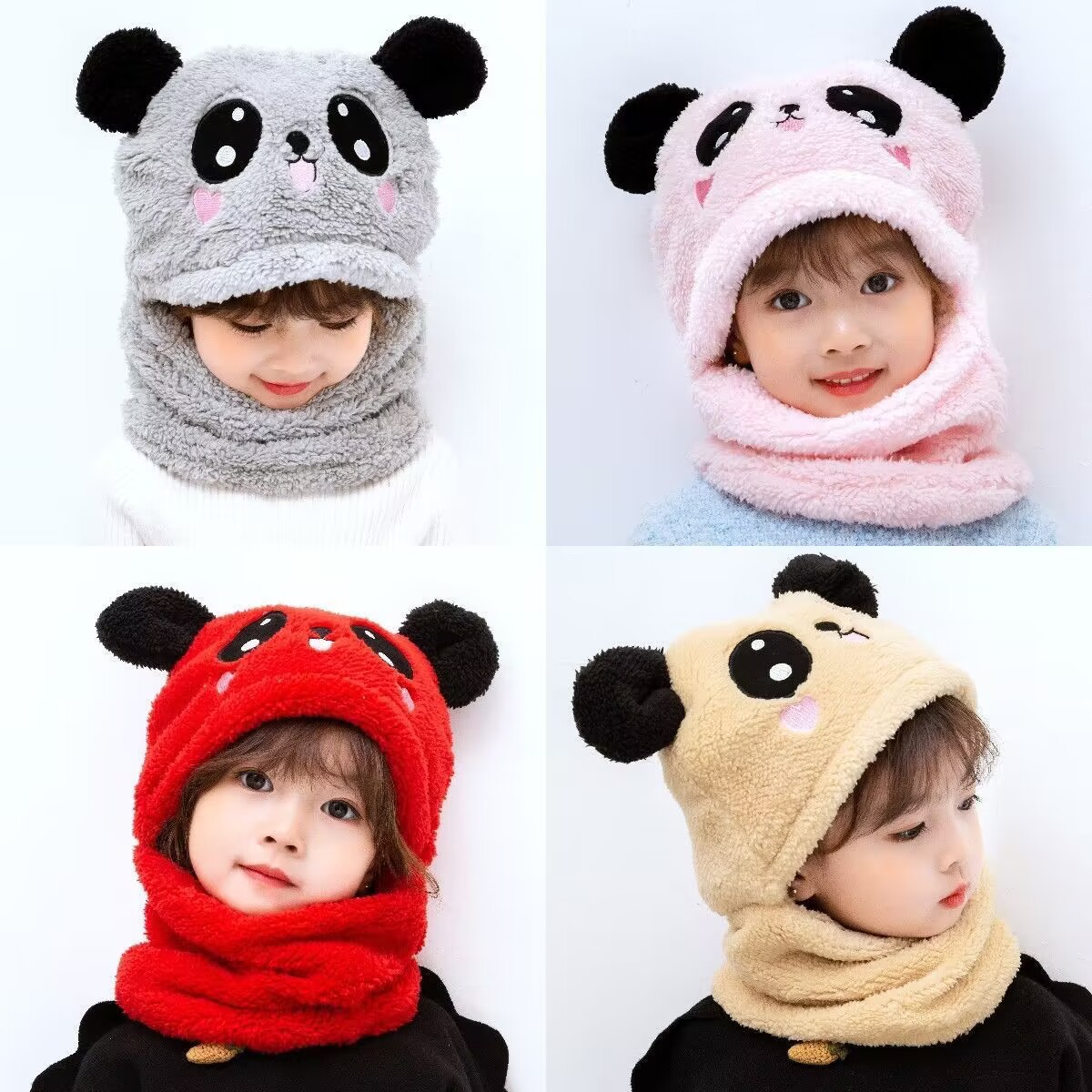 Picture of Children's hat wholesale autumn and winter boys and girls ear protection cap scarf one cute baby cap plus Velvet Ear cotton cap