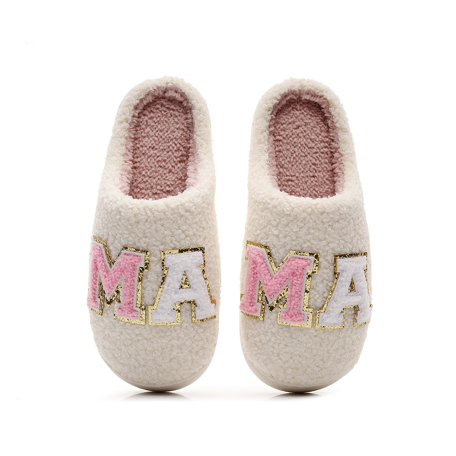 AliExpress Hot Sale Glitt Letters MAMA Cotton Slippers Women Christmas Holiday Gift Warm Hair Slippers temu