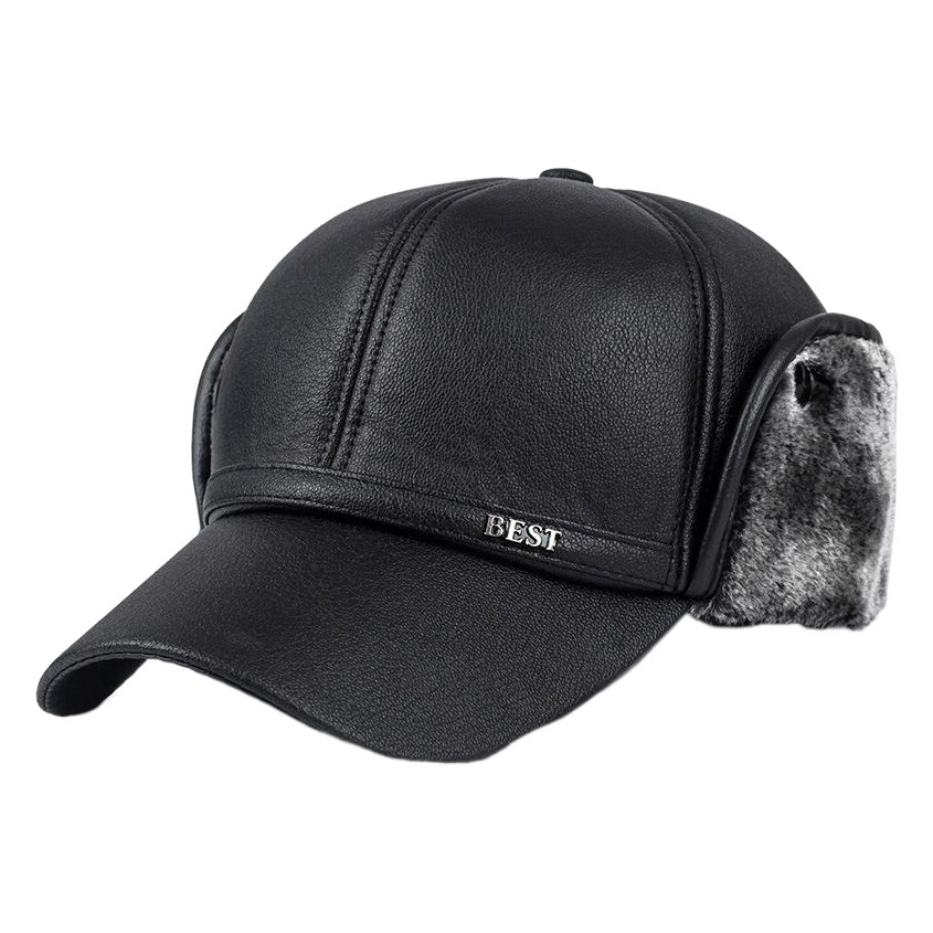 Winter new men's hat imitation leather baseball cap fashion ear protection cap winter outdoor warm hat old man hat