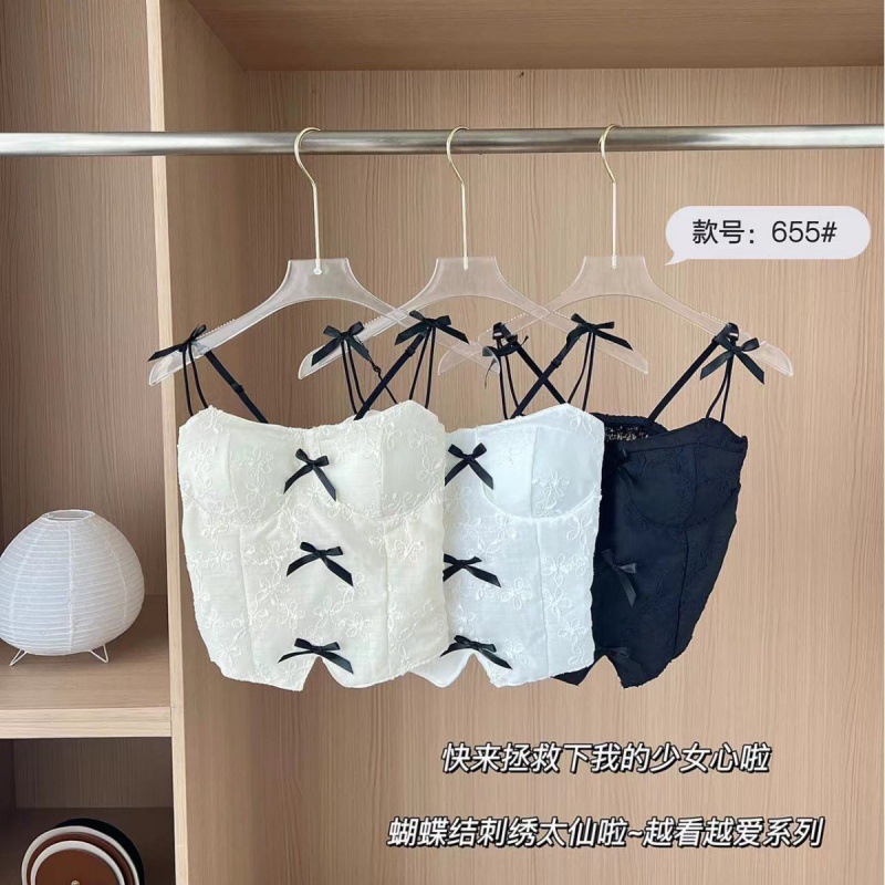 French-style One-piece Cup Hot Girl Camisole Vest with Bow-knot Beautiful Back Wrapping Chest Underwear Style Anti-running Light Comfortable Top for Women