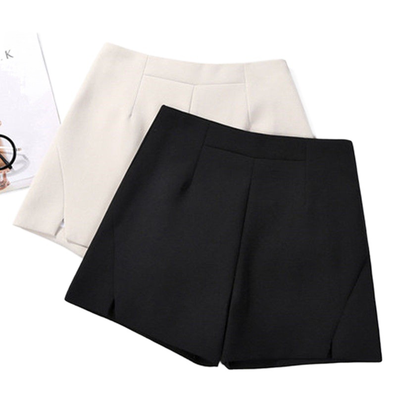 plus size women's chubby girl slim shorts 200kg high waist A- shaped pants black slim wide loose summer thin wide leg pants