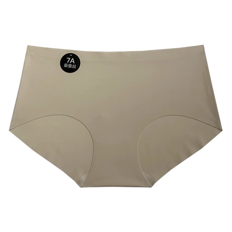 Seamless Ice Silk Underwear Women's Soft Skin 7A Antibacterial Mulberry Silk Bottom Summer Mid-Waist Skin-Fribottomly Simple Briefs
