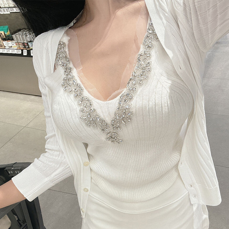 South Korea's Dongdaemun Slimming Look, Gentle and Sexy Sexy Feminine Diamond Design Short Versatile Knitted Vest