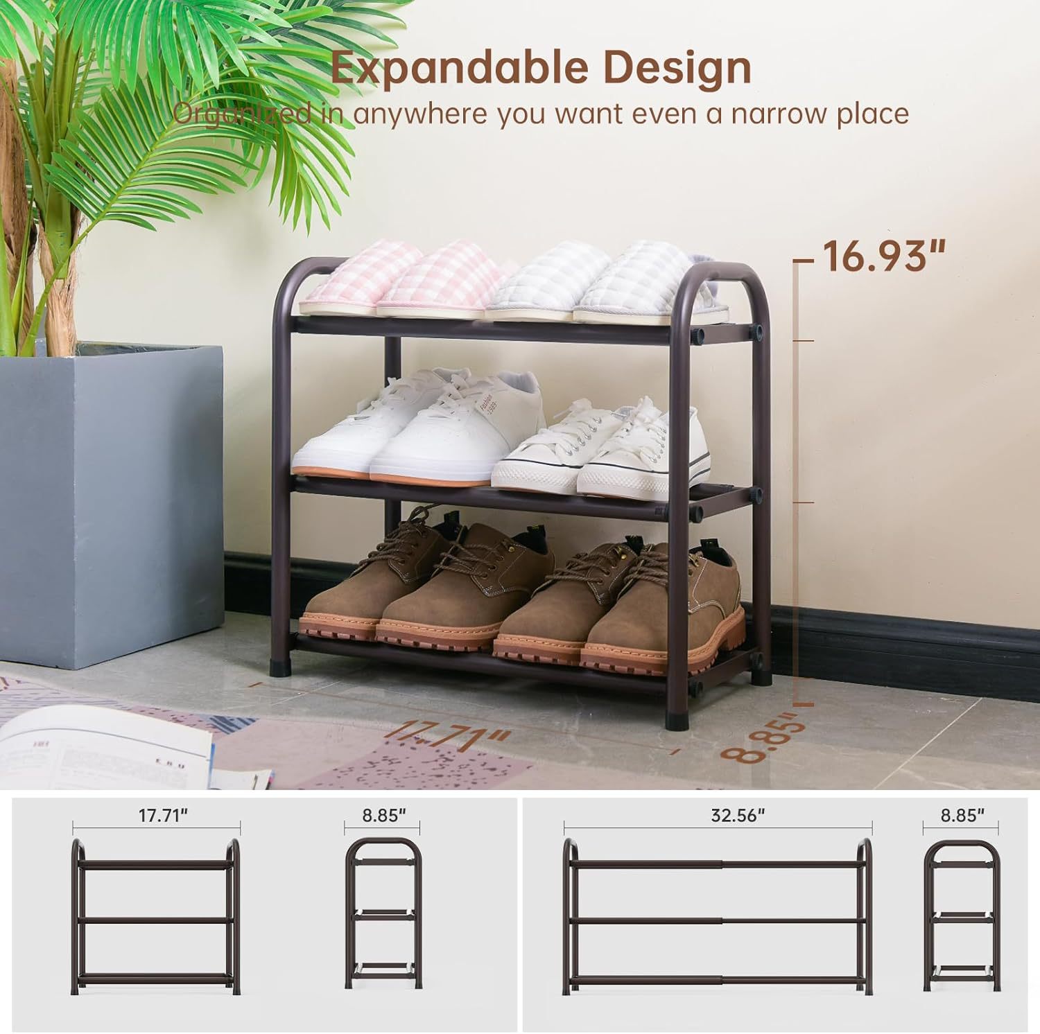 Picture of Stackable retractable shoe rack stainless steel doorway simple storage dormitory assembly slippers shoe rack durable
