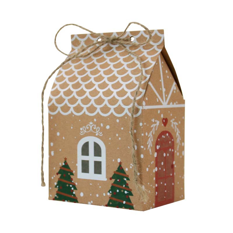 Picture of European Style New Candy Box Christmas Kraft Paper Wedding Candy Box Kraft Paper Packaging Box Christmas Small House Wedding Candy Box