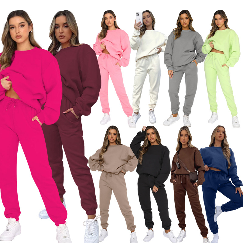 Picture of Cross-border European and American Autumn and Winter Solid Color Round Neck Pullover Trousers Women's Fashion Casual Long Sleeve Sweater Suit New Product