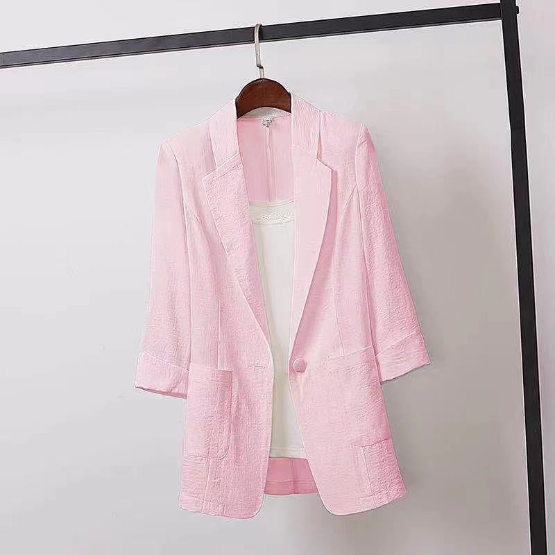 Picture of Linen Small Suit Women's Jacket Thin 2024 Summer Suit Korean Style Sun Protection Clothing Casual British Style Women's White Black
