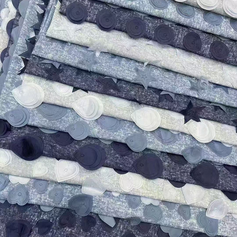 2025 new denim nail bead embroidery fabric cross-border exclusively for denim dresses, pants, jackets, jackets, fabrics