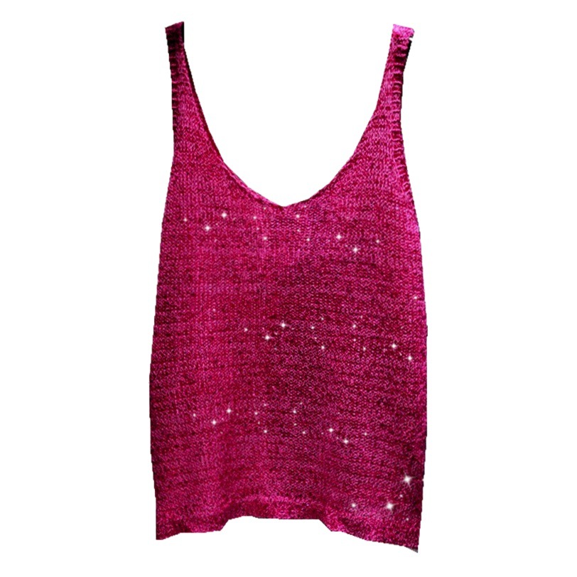 Spring and Summer 2022 New Korean V-neck Sling Knitted Sequin Vest All-match Sleeveless T-shirt Base Shirt Top