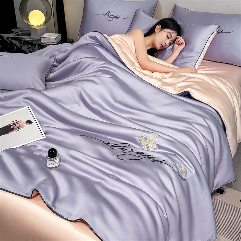 Picture of Washed Ice Silk Summer Quilt Four-piece Solid Color Embroidered Cool Air Conditioned Quilt Summer Gift Summer Quilt Summer Thin Quilt