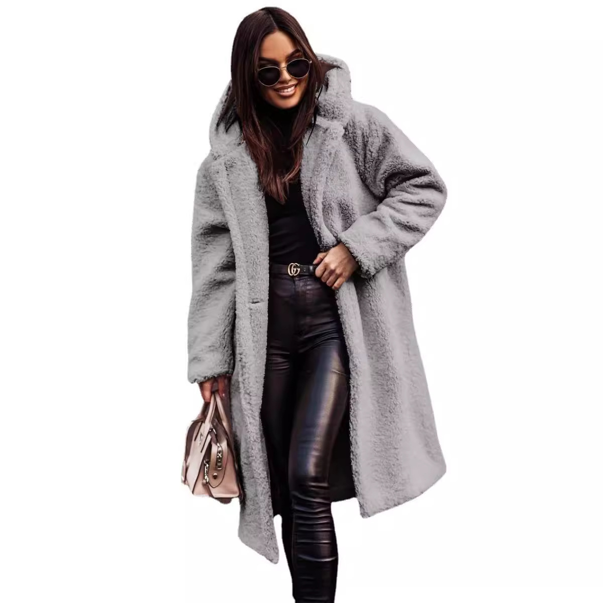 Picture of in stock Amazon wish Cross-border Supply 2024 Fall/Winter Fashion Long Clear Color Long Sleeve Wool Women's Coat