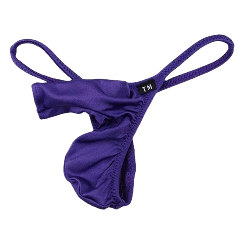 Elephant trunk men's sexy underwear low waist Ice Silk men's thong solid color thin belt stretch T pants single-cut pants